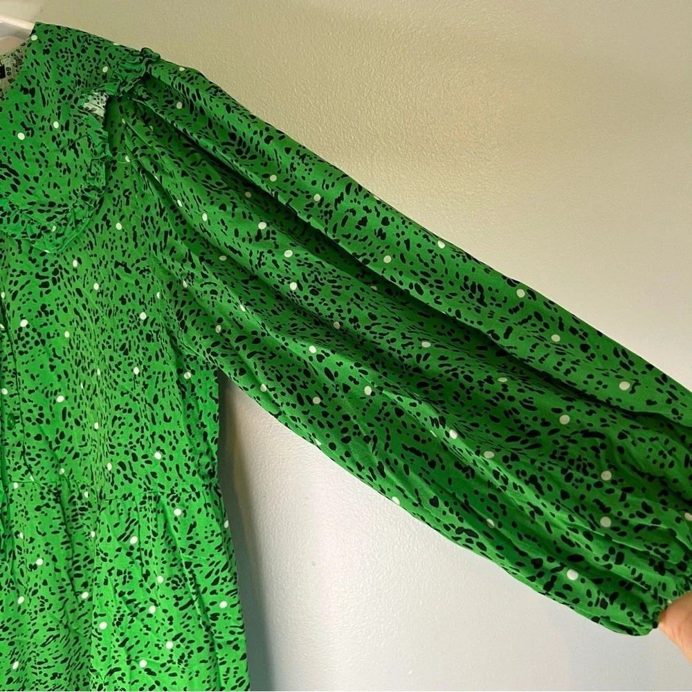 Who What Wear Long Sleeve Maxi Dress Size S Green Black White Dots Peter Pan - Picture 11 of 16